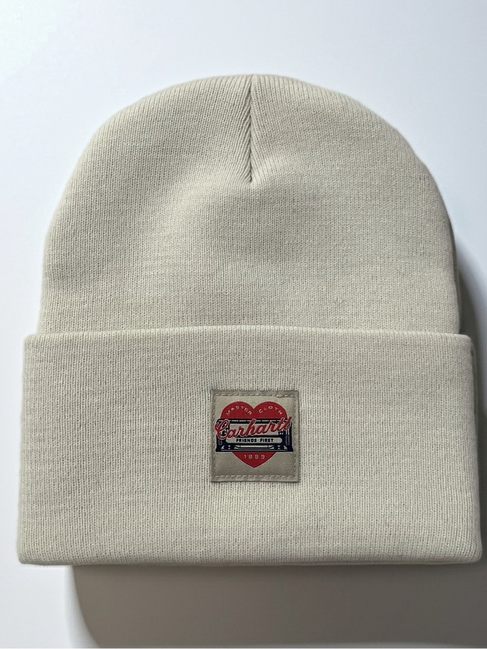 Carhartt Tan/Cream Ribbed Beanie with Fold-Over Cuff
